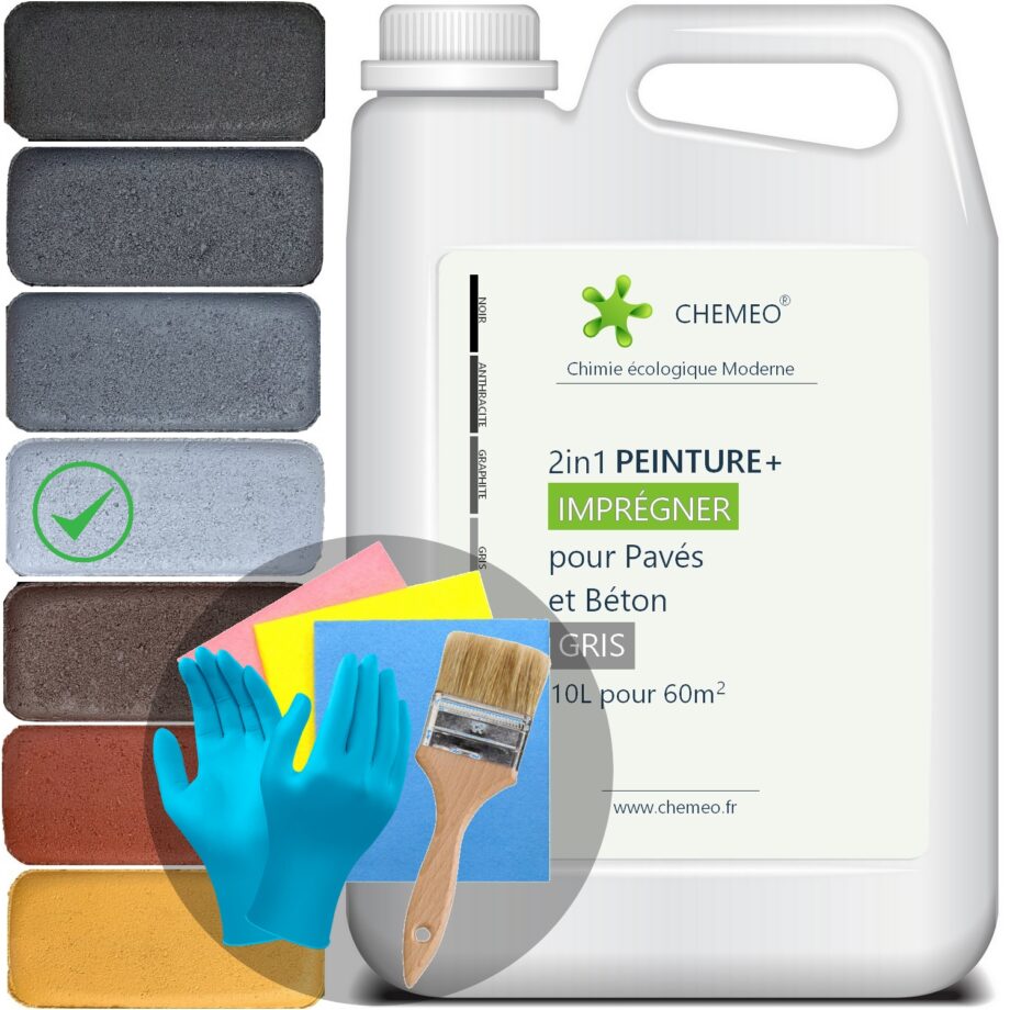 Peinture pour Béton et Pavés, 10 litres pour 60 m², 2 en 1 avec Imprégnation, 7 Couleurs