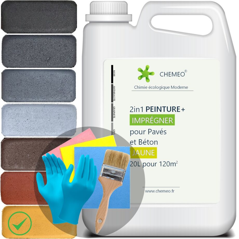 Peinture pour Béton et Pavés, 20 litres pour 120 m², 2 en 1 avec Imprégnation, 7 Couleurs