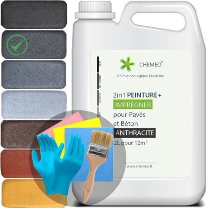 Peinture pour Béton et Pavés, 2 litres pour 12 m², 2 en 1 avec Imprégnation, 7 Couleurs