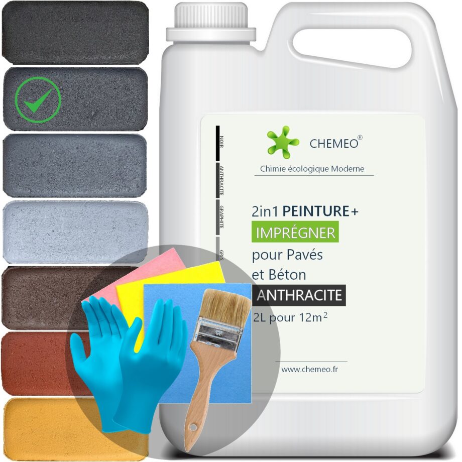 Peinture pour Béton et Pavés, 2 litres pour 12 m², 2 en 1 avec Imprégnation, 7 Couleurs