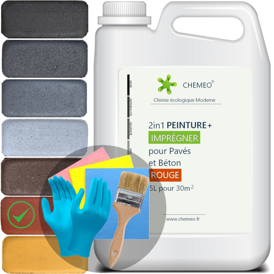 Peinture pour Béton et Pavés, 5 litres pour 30 m², 2 en 1 avec Imprégnation, 7 Couleurs